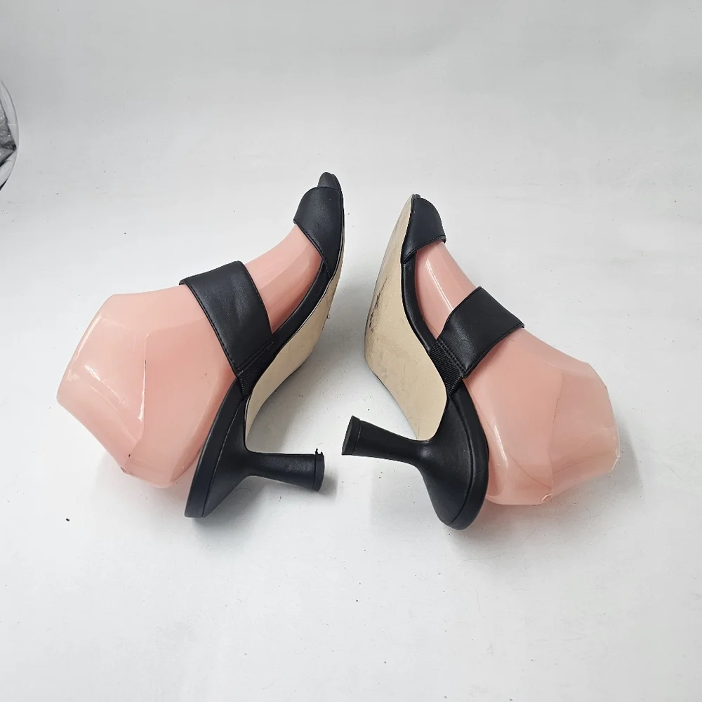 Nordstrom Kadria Toe Ring Kitten Heel Mules Black Womens Size 8.5